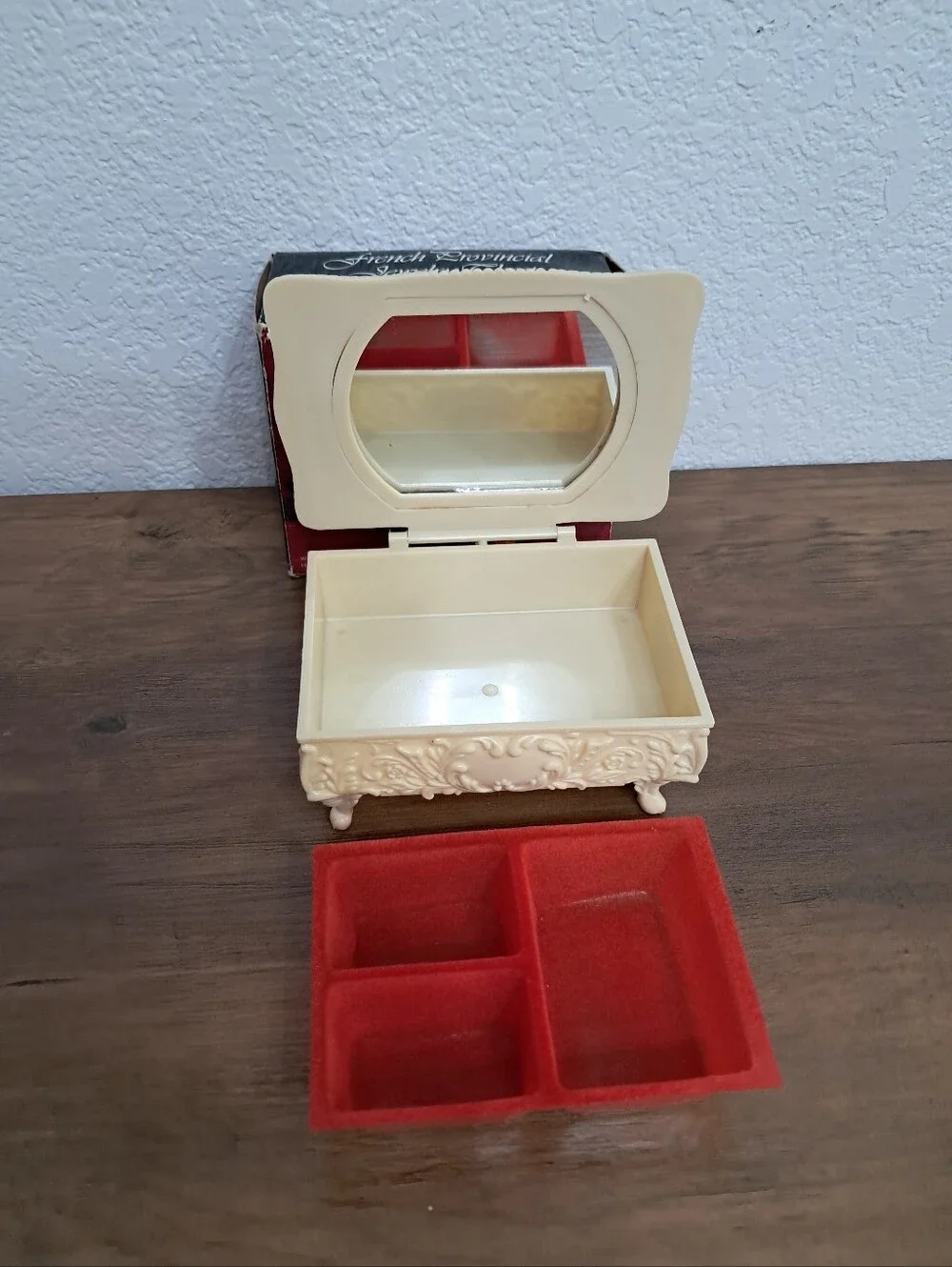 Vintage French Provincial Jewelry Box Chest Faux Ivory Resin Velvet Lined New